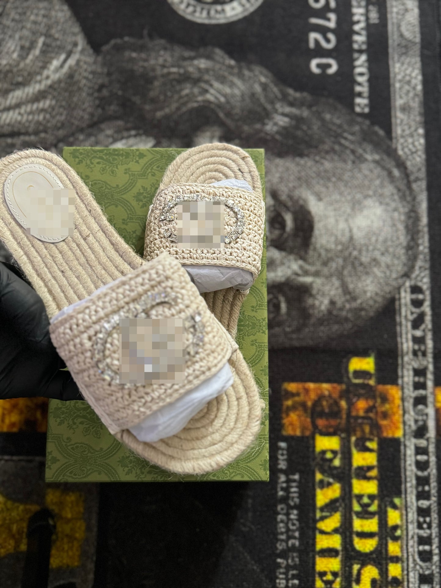 Cream Rhinestone slide