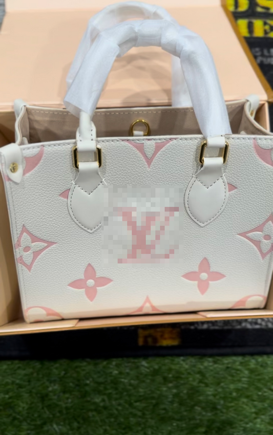 Cream and Pink Top handle bag