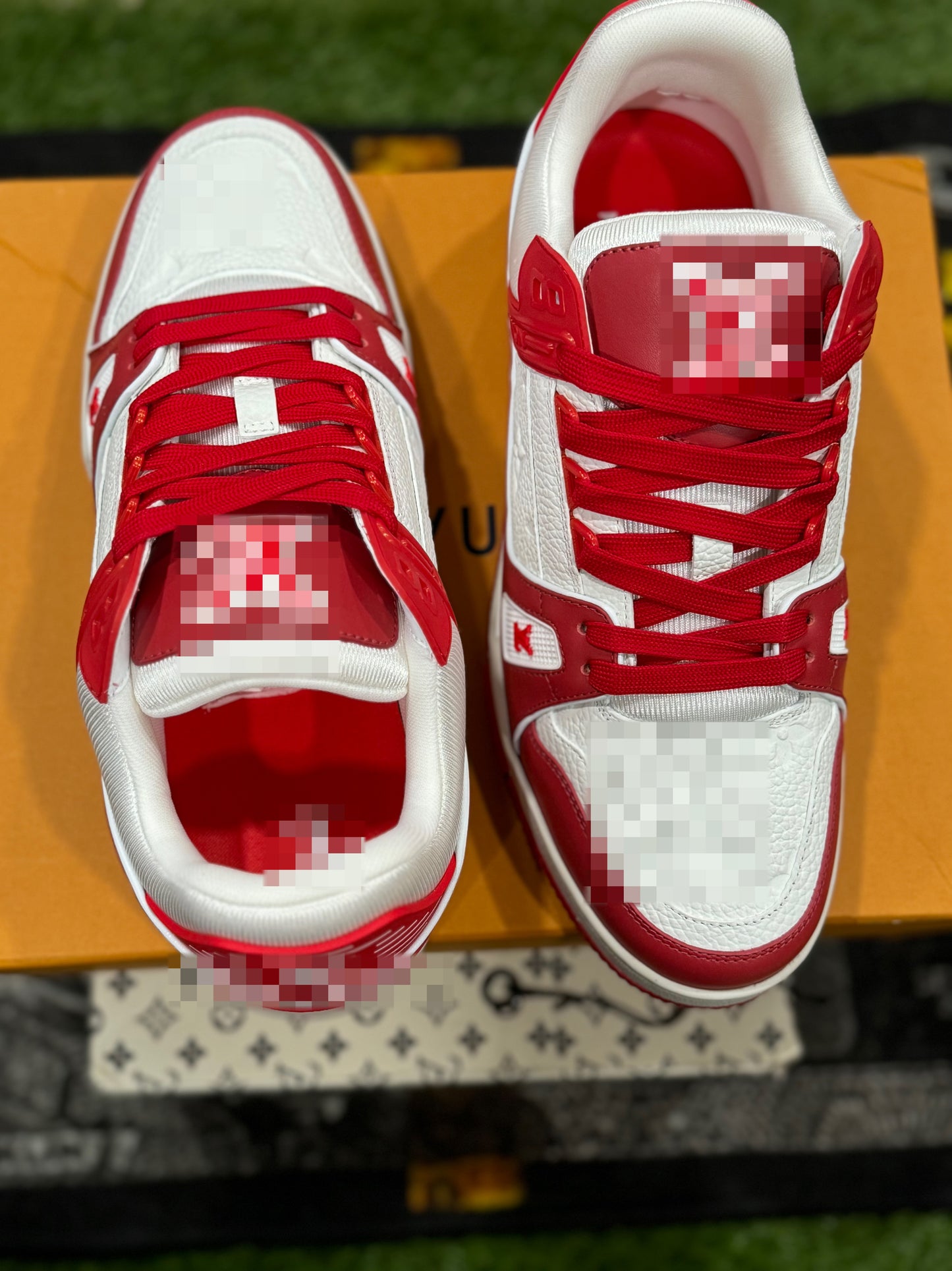 Red and White trainers